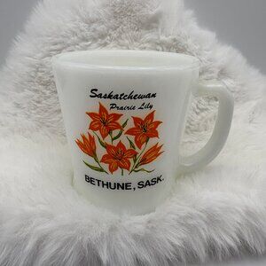 FireKing Anchor Hock Milk Glass Mug Bethune Saskatchewan Prairie Lily(SKU: 274MI